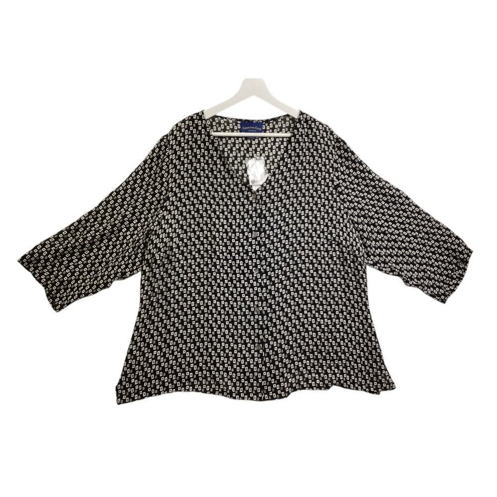 Charter Club silk blouse black and white geometric pattern size 20